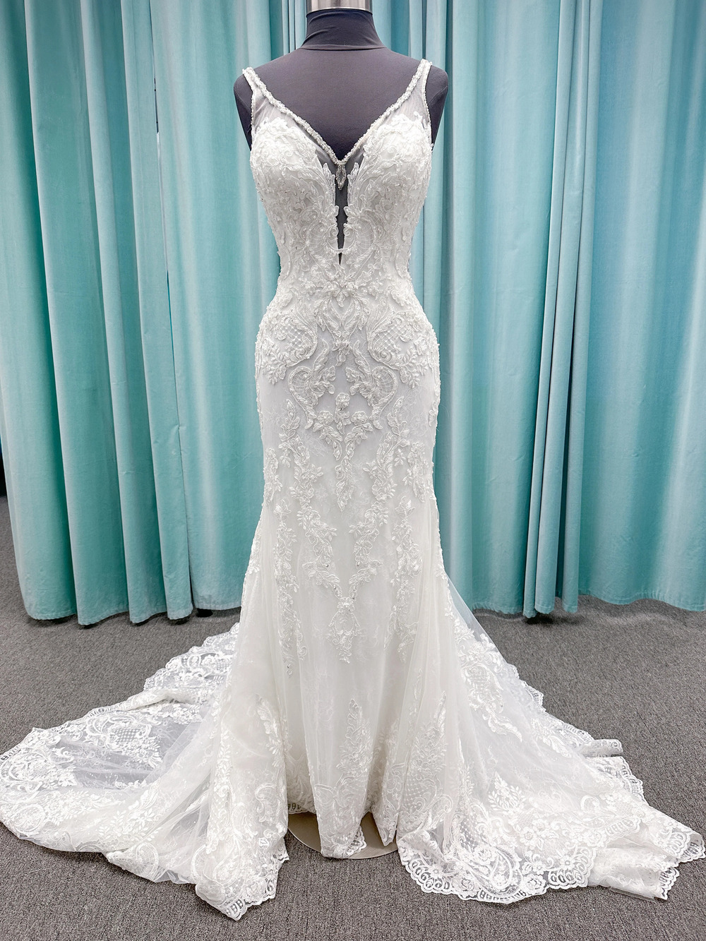 Morilee Style 2139 Sofia Deep V-Neck Fit and Flare Wedding Dress with Alencon
